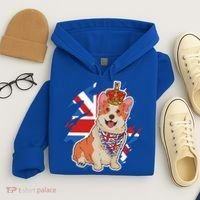 British Corgi Dog Crown Union Jack Queens Platinum Jubilee Great Gift Hoodie thumb 4