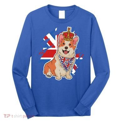 British Corgi Dog Crown Union Jack Queens Platinum Jubilee Great Gift Long Sleeve Shirt