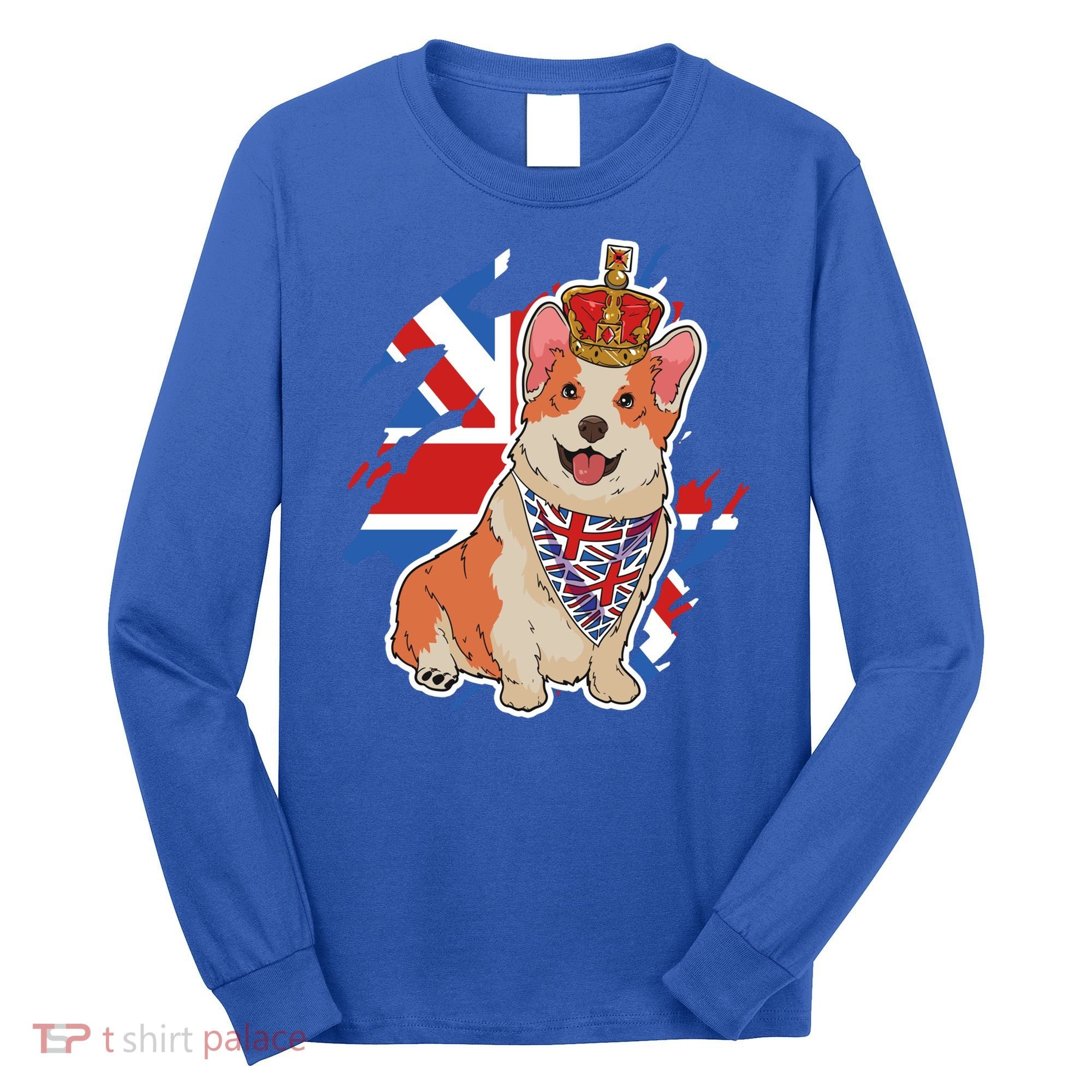 British Corgi Dog Crown Union Jack Queens Platinum Jubilee Great Gift Long Sleeve Shirt