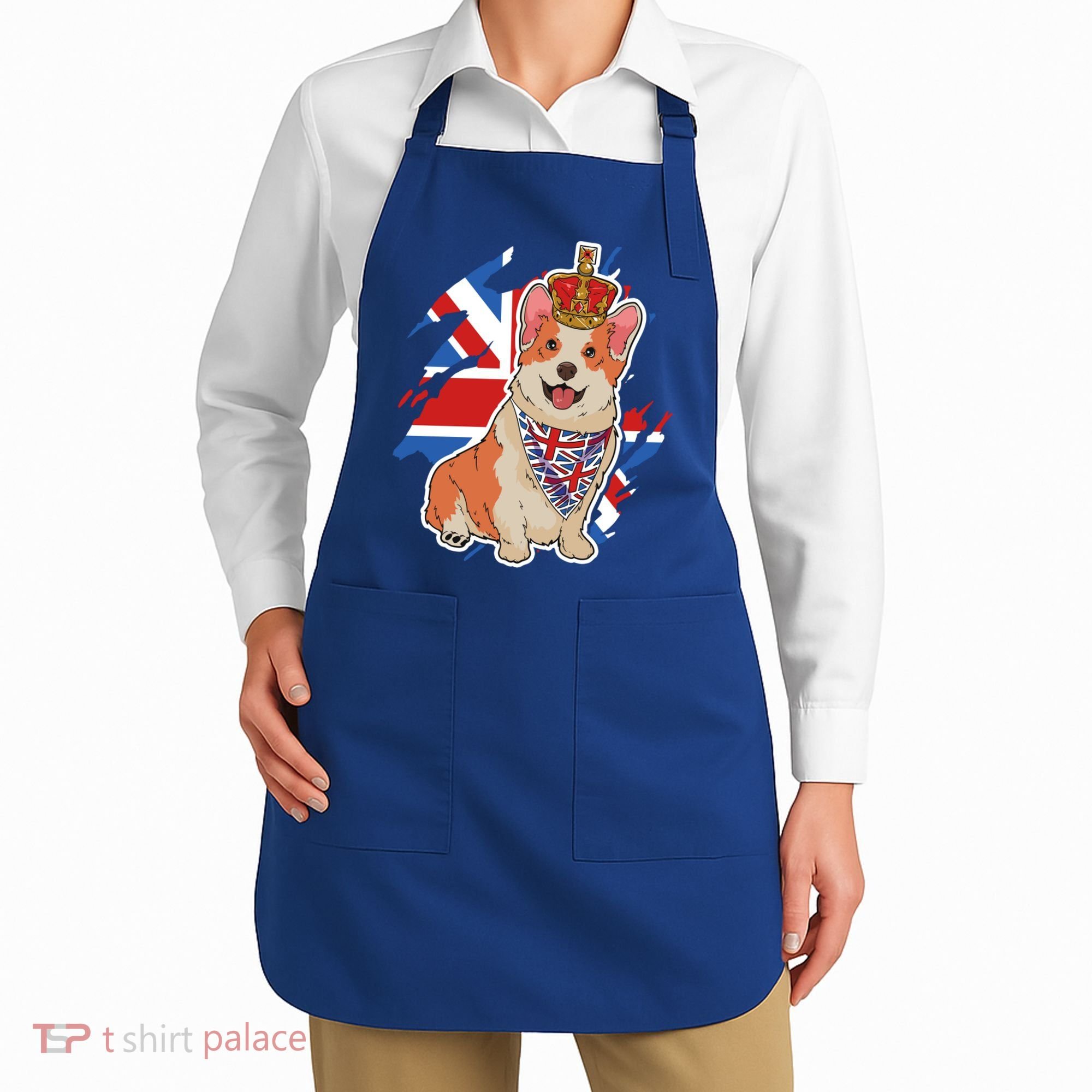 British Corgi Dog Crown Union Jack Queens Platinum Jubilee Great Gift Apron
