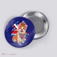 British Corgi Dog Crown Union Jack Queens Platinum Jubilee Great Gift Button thumb 0