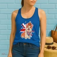 British Corgi Dog Crown Union Jack Queens Platinum Jubilee Great Gift Women's Tank Top thumb 2