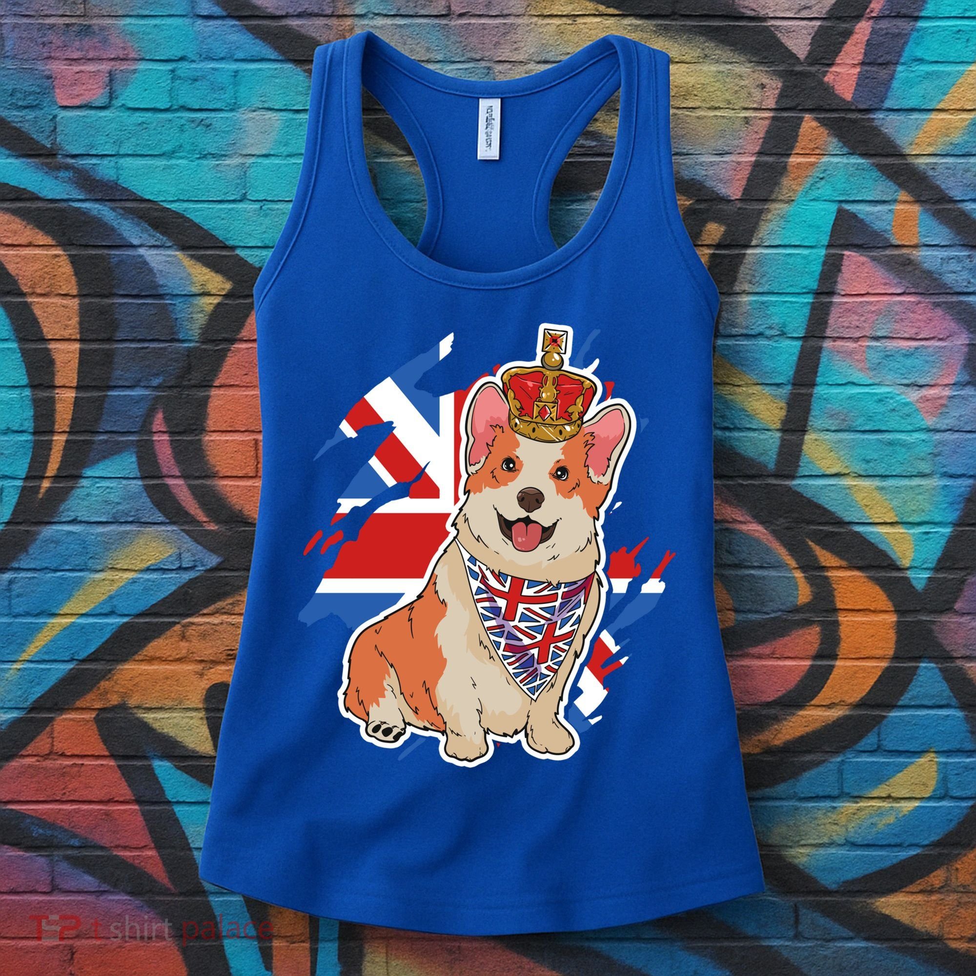 British Corgi Dog Crown Union Jack Queens Platinum Jubilee Great Gift Women's Tank Top