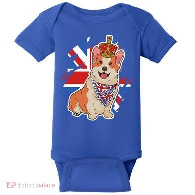 British Corgi Dog Crown Union Jack Queens Platinum Jubilee Great Gift Baby Bodysuit