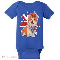 British Corgi Dog Crown Union Jack Queens Platinum Jubilee Great Gift Baby Bodysuit thumb 0