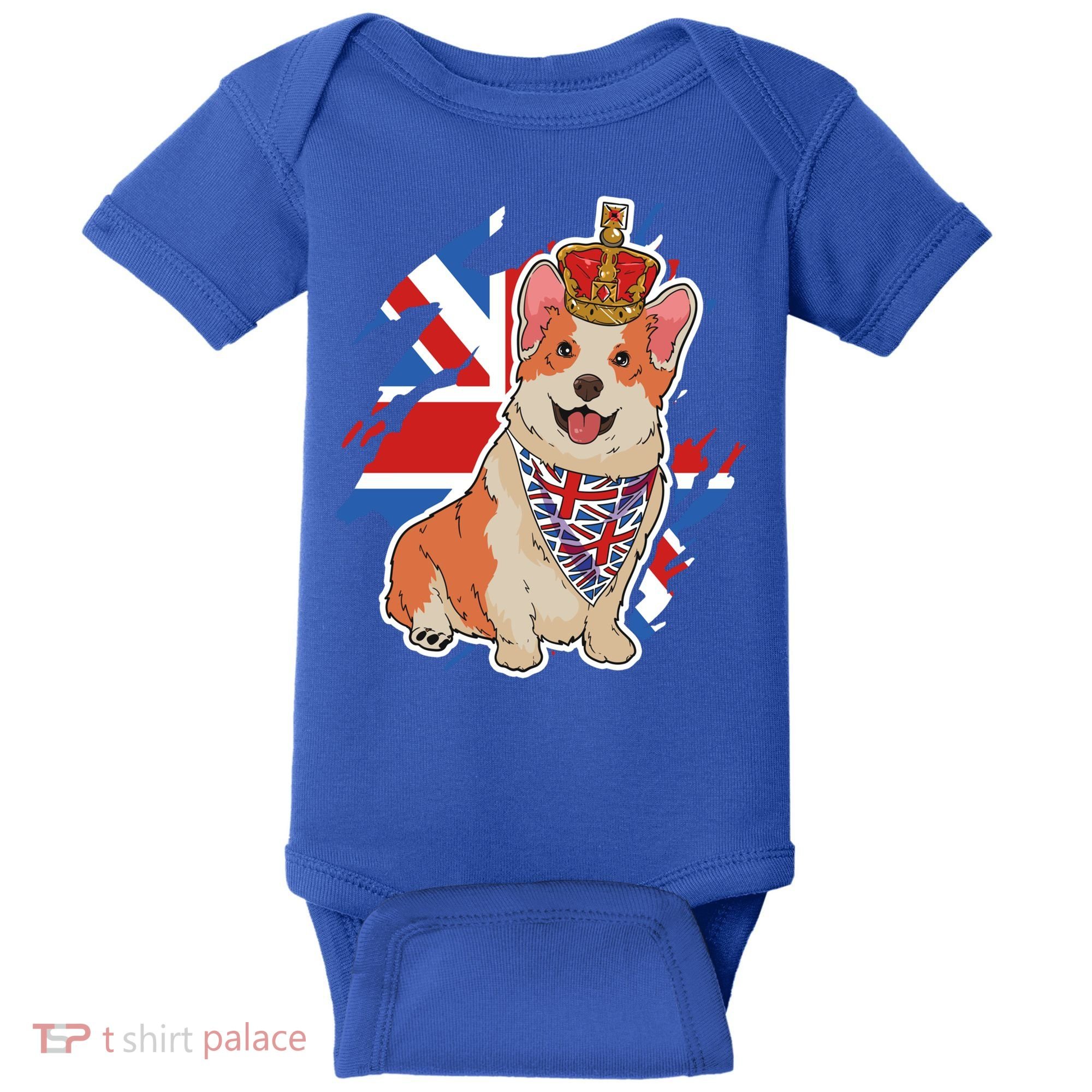 British Corgi Dog Crown Union Jack Queens Platinum Jubilee Great Gift Baby Bodysuit