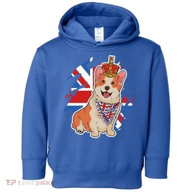 British Corgi Dog Crown Union Jack Queens Platinum Jubilee Great Gift Toddler Hoodie