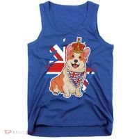 British Corgi Dog Crown Union Jack Queens Platinum Jubilee Great Gift Tank Top thumb 0
