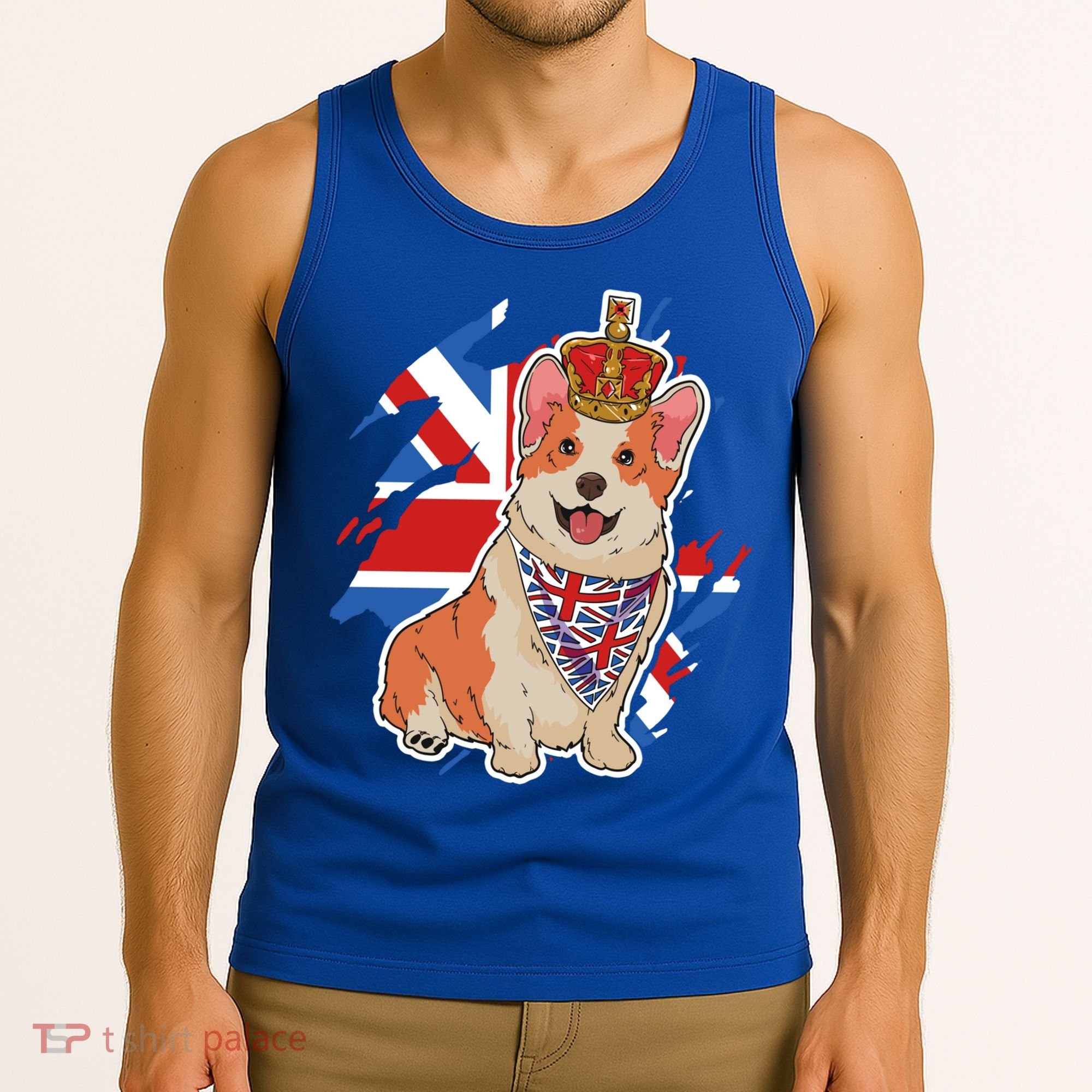 British Corgi Dog Crown Union Jack Queens Platinum Jubilee Great Gift Tank Top