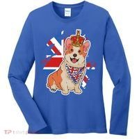 British Corgi Dog Crown Union Jack Queens Platinum Jubilee Great Gift Women's Long Sleeve Shirt thumb 0