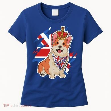 British Corgi Dog Crown Union Jack Queens Platinum Jubilee Great Gift Women's T-Shirt