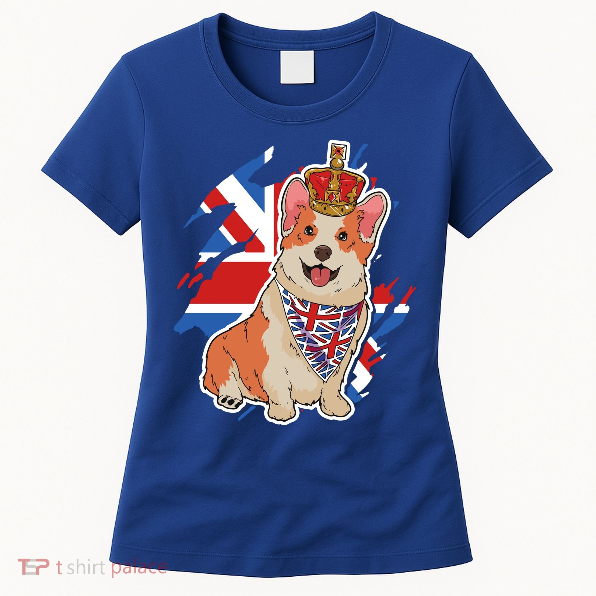 British Corgi Dog Crown Union Jack Queens Platinum Jubilee Great Gift Women's T-Shirt