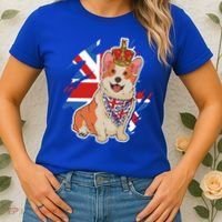 British Corgi Dog Crown Union Jack Queens Platinum Jubilee Great Gift Women's T-Shirt thumb 2