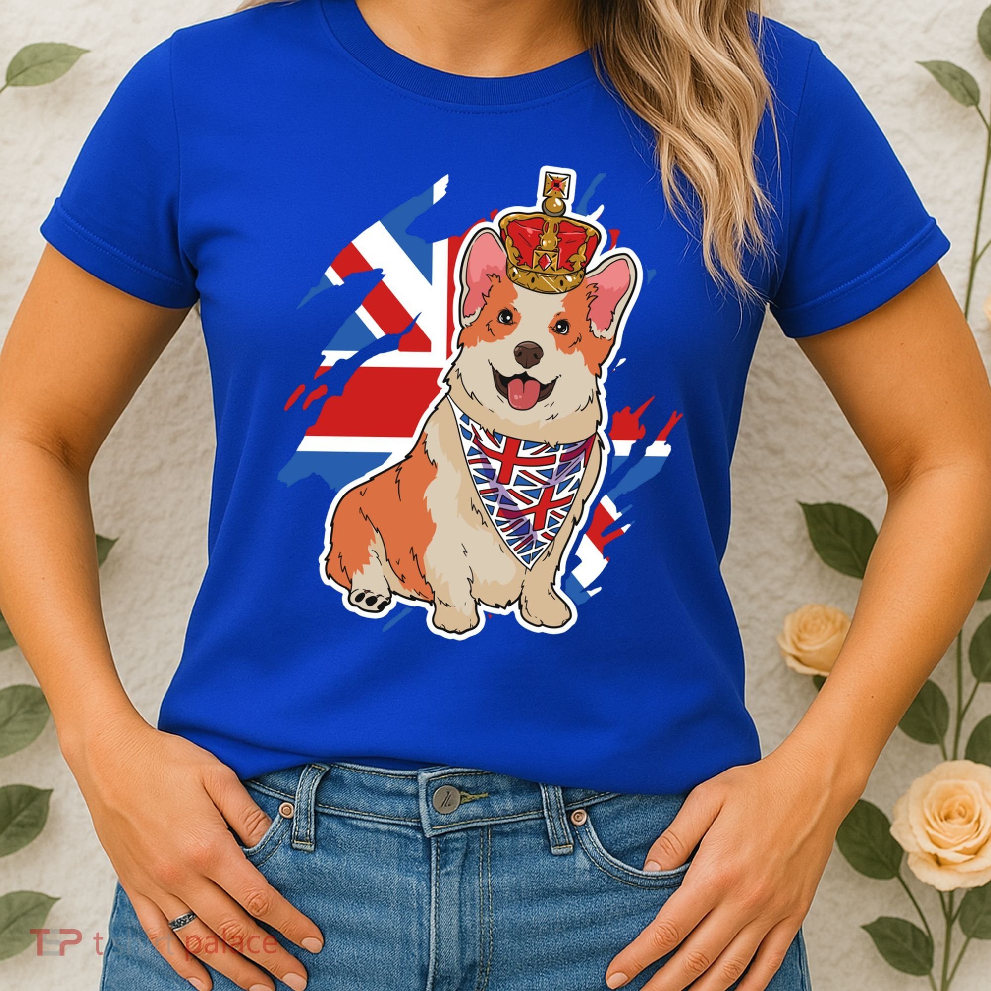 British Corgi Dog Crown Union Jack Queens Platinum Jubilee Great Gift Women's T-Shirt