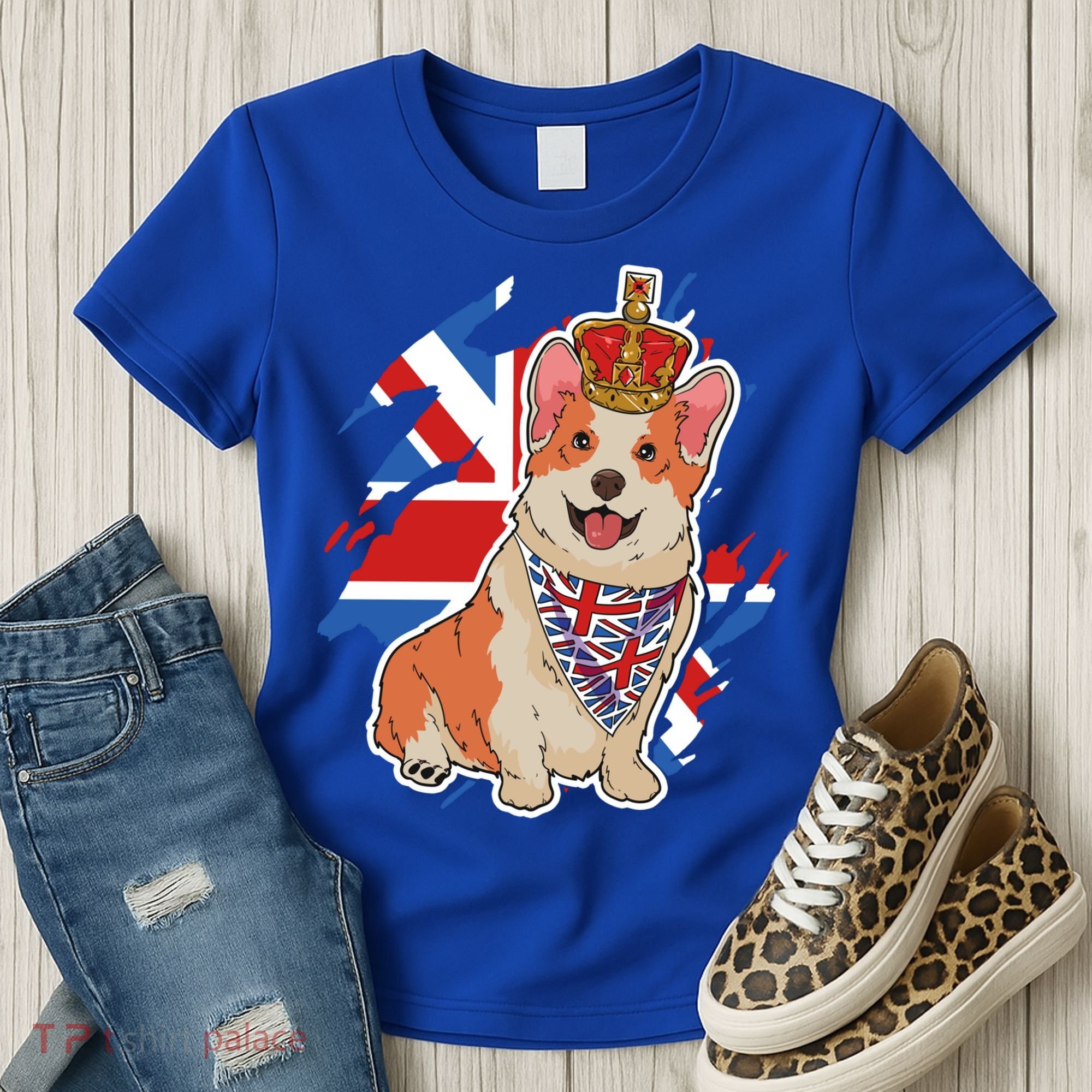British Corgi Dog Crown Union Jack Queens Platinum Jubilee Great Gift Women's T-Shirt
