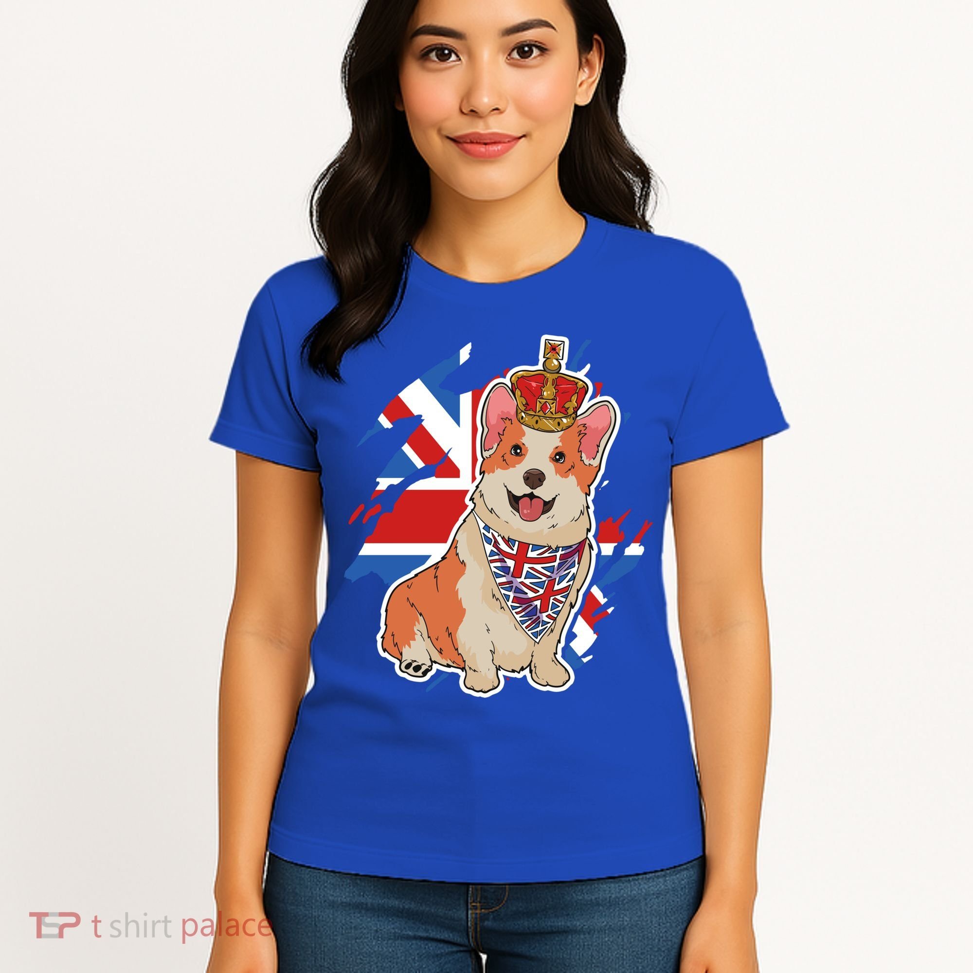 British Corgi Dog Crown Union Jack Queens Platinum Jubilee Great Gift Women's T-Shirt