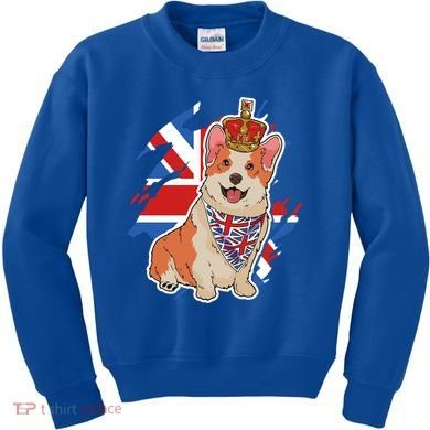 British Corgi Dog Crown Union Jack Queens Platinum Jubilee Great Gift Kids Sweatshirt