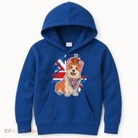 British Corgi Dog Crown Union Jack Queens Platinum Jubilee Great Gift Kids Hoodie thumb 0