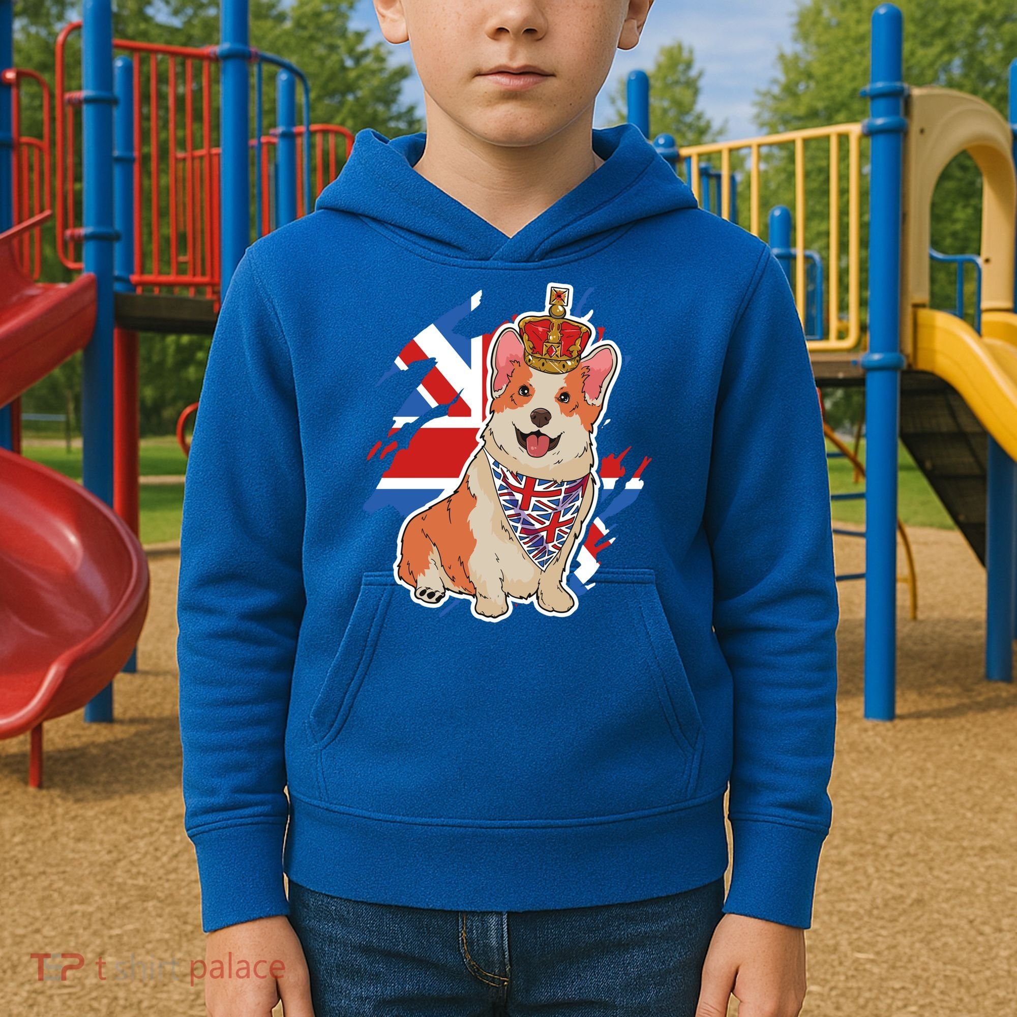 British Corgi Dog Crown Union Jack Queens Platinum Jubilee Great Gift Kids Hoodie
