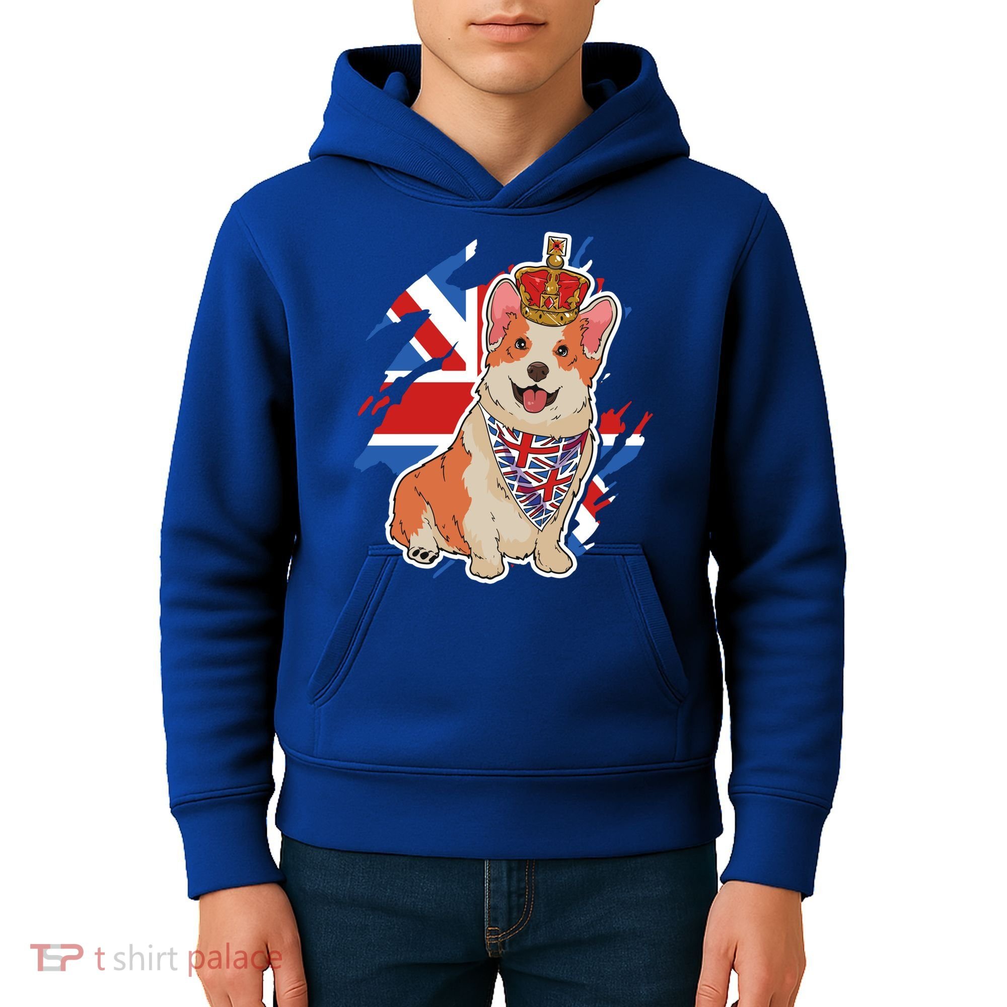 British Corgi Dog Crown Union Jack Queens Platinum Jubilee Great Gift Kids Hoodie