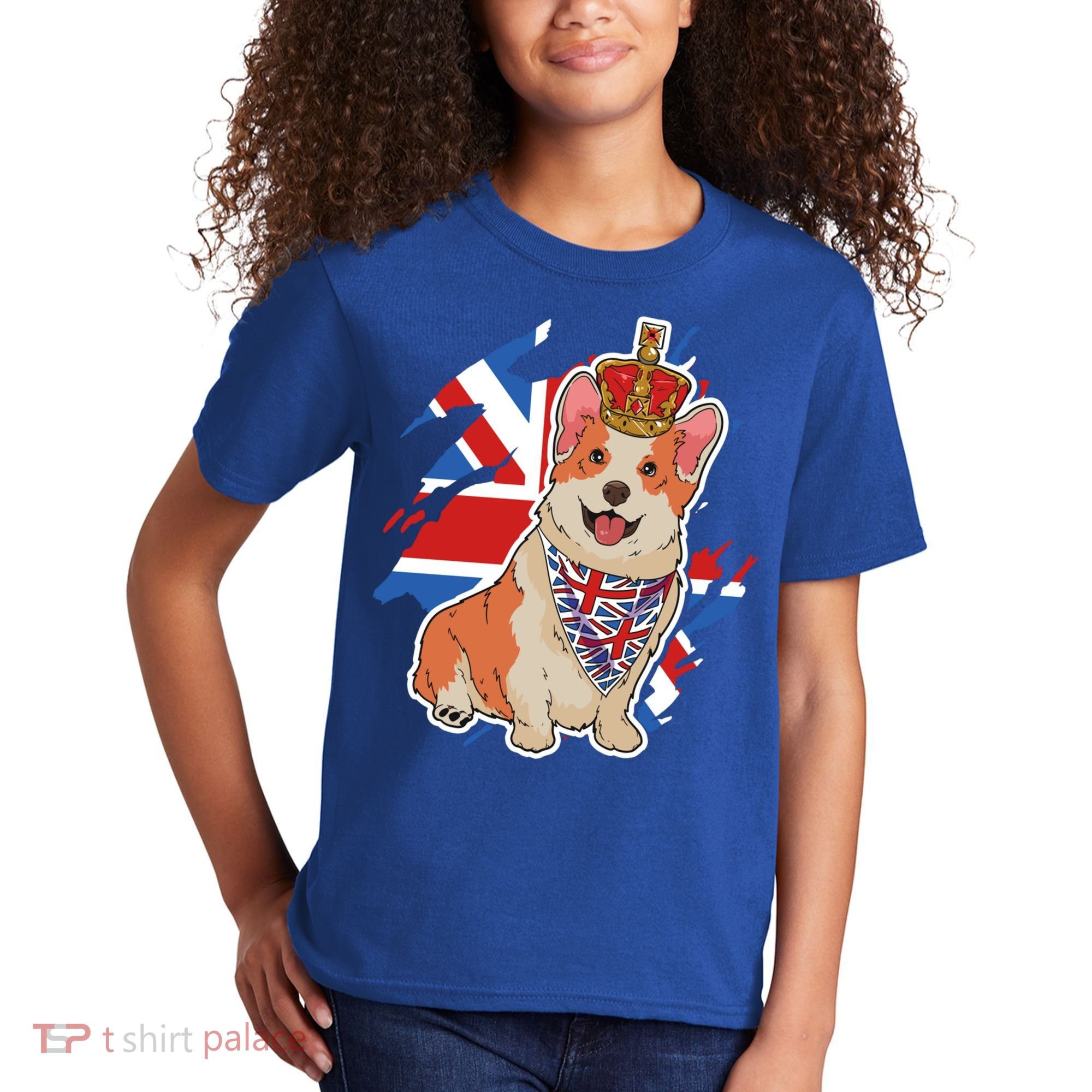 British Corgi Dog Crown Union Jack Queens Platinum Jubilee Great Gift Kids T-Shirt