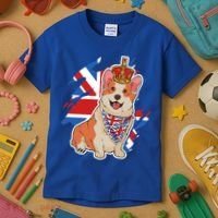 British Corgi Dog Crown Union Jack Queens Platinum Jubilee Great Gift Kids T-Shirt thumb 3
