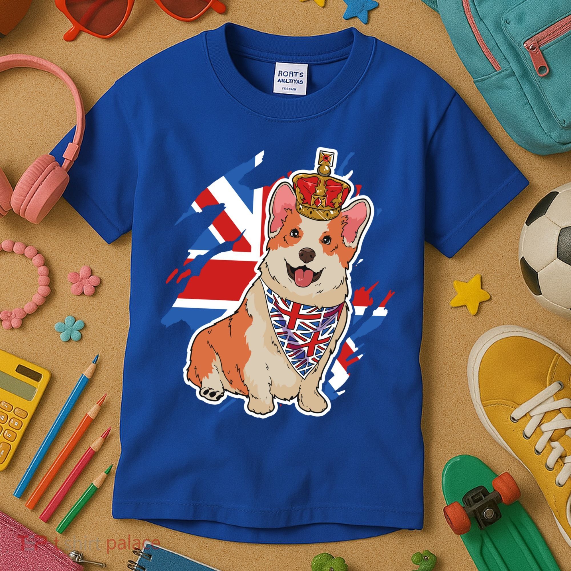 British Corgi Dog Crown Union Jack Queens Platinum Jubilee Great Gift Kids T-Shirt