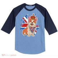 British Corgi Dog Crown Union Jack Queens Platinum Jubilee Great Gift Raglan Baseball Sleeve Shirt thumb 0
