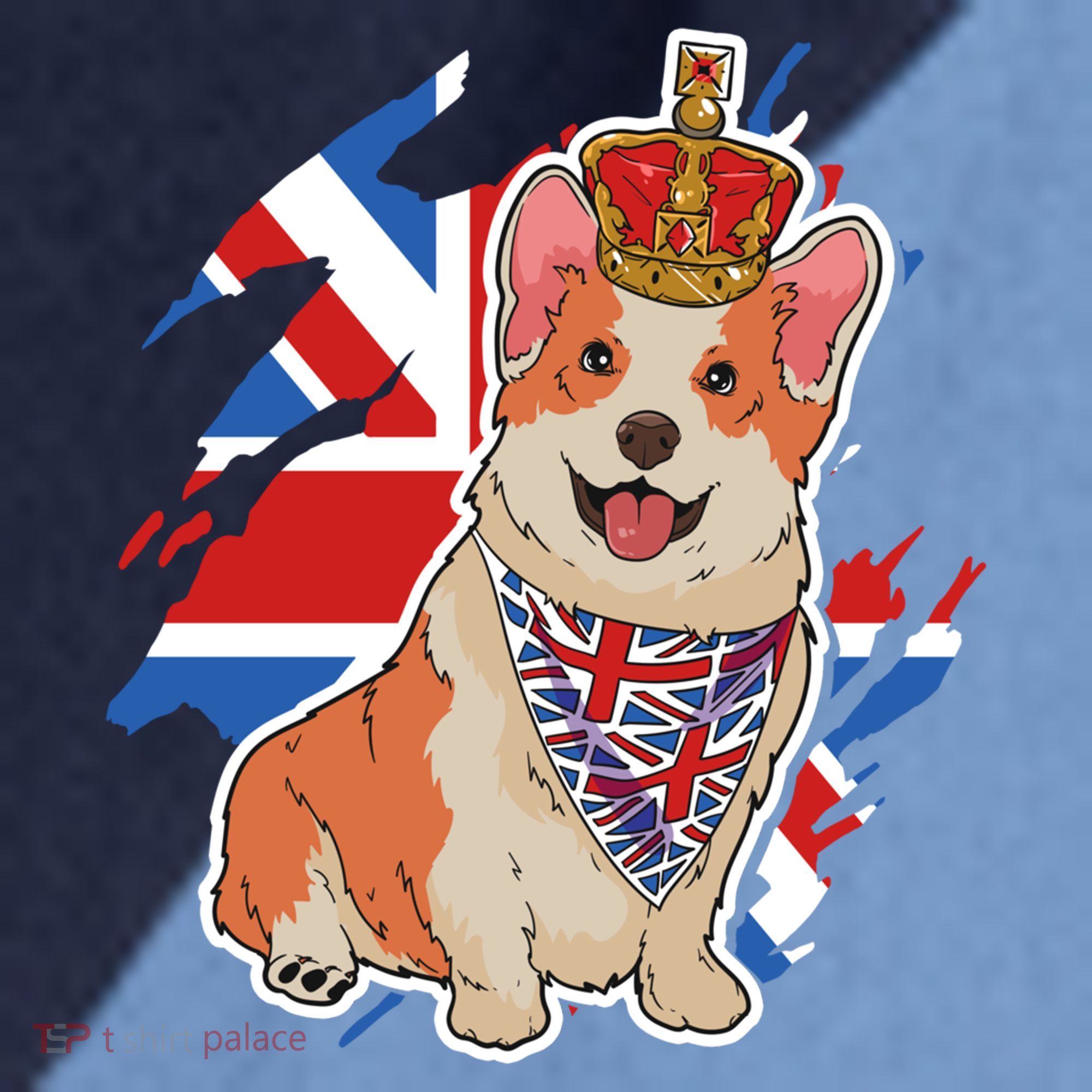 British Corgi Dog Crown Union Jack Queens Platinum Jubilee Great Gift Raglan Baseball Sleeve Shirt