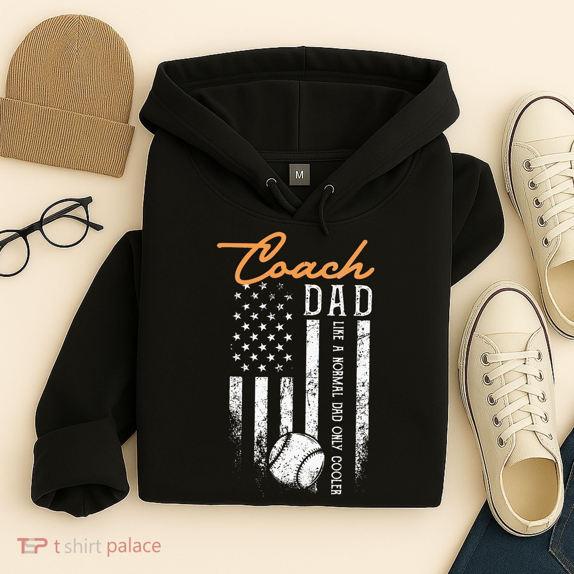 Baseball Coach Dad Like A Normal Dad Only Cooler USA Flag Hoodie