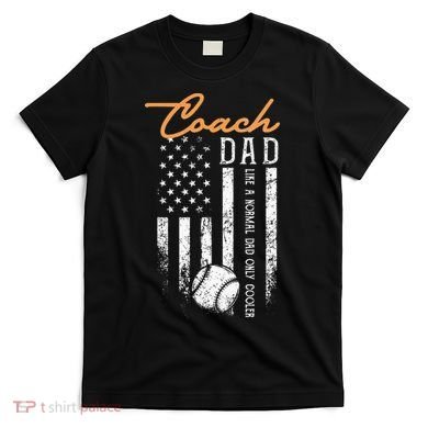 Baseball Coach Dad Like A Normal Dad Only Cooler USA Flag T-Shirt