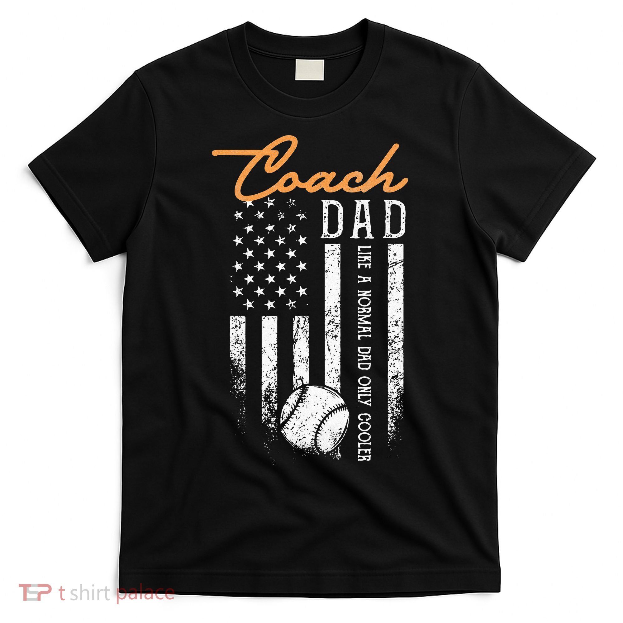Baseball Coach Dad Like A Normal Dad Only Cooler USA Flag T-Shirt