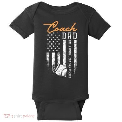 Baseball Coach Dad Like A Normal Dad Only Cooler USA Flag Baby Bodysuit