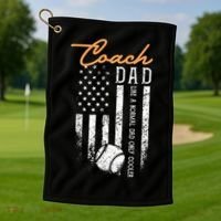 Baseball Coach Dad Like A Normal Dad Only Cooler USA Flag Golf Towel thumb 1
