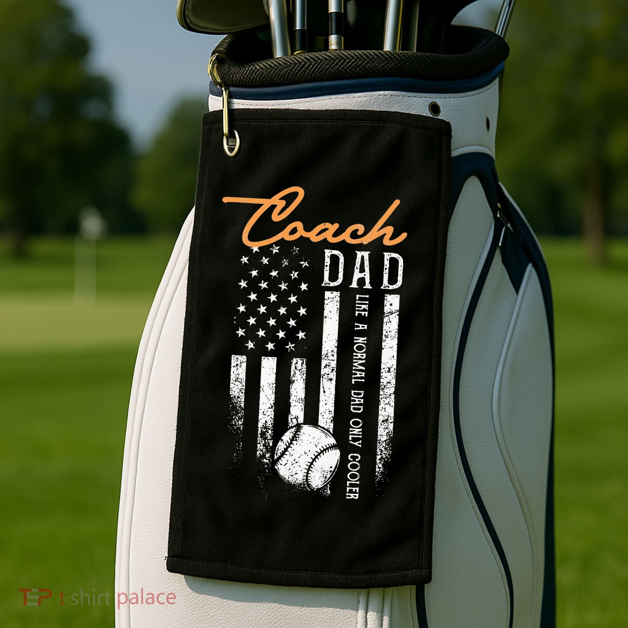 Baseball Coach Dad Like A Normal Dad Only Cooler USA Flag Golf Towel
