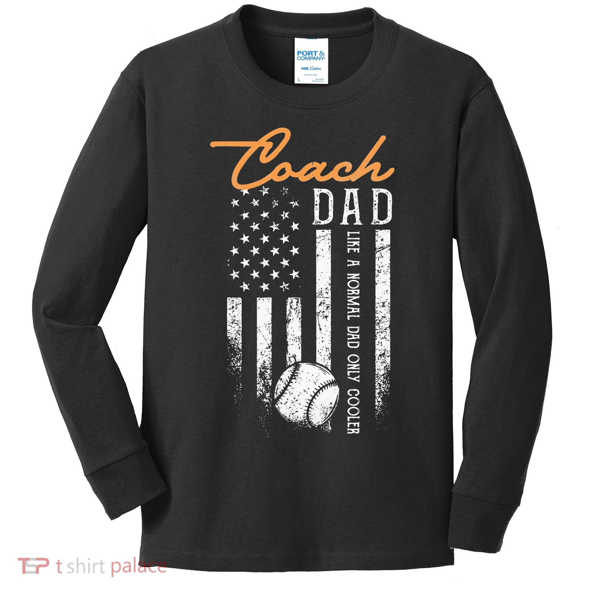 Baseball Coach Dad Like A Normal Dad Only Cooler USA Flag Kids Long Sleeve Shirt