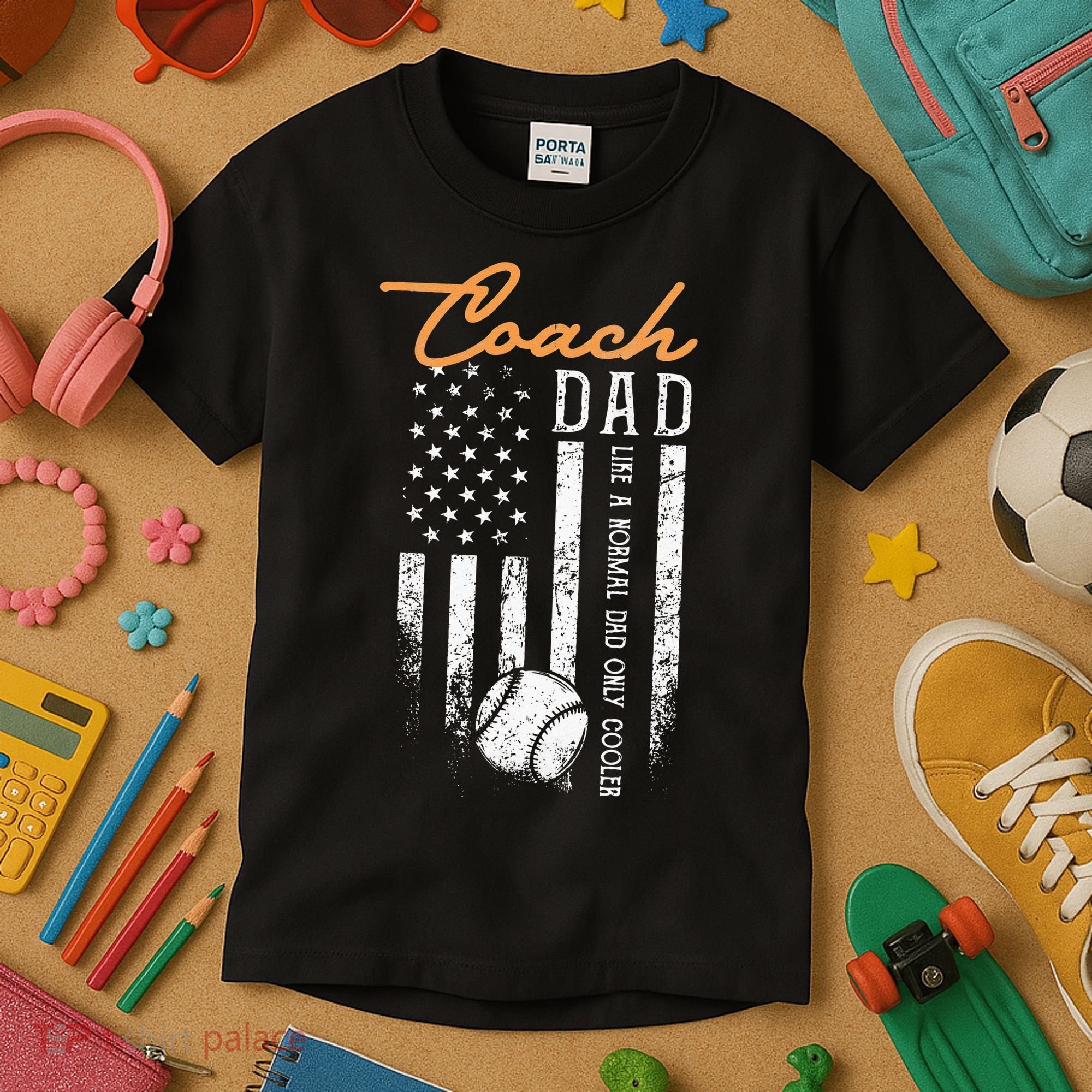 Baseball Coach Dad Like A Normal Dad Only Cooler USA Flag Kids T-Shirt