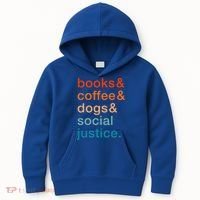Books Coffee Dogs Social Justice Gift Kids Hoodie thumb 0