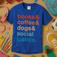 Books Coffee Dogs Social Justice Gift Kids T-Shirt thumb 3