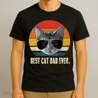 Best Cat Dad Ever Shirt Vintage Retro Cat Daddy Cat Father TShirt T-Shirt thumb 3