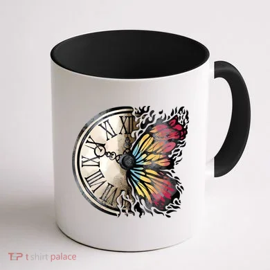Butterfly Clock Design Coffee Mug back