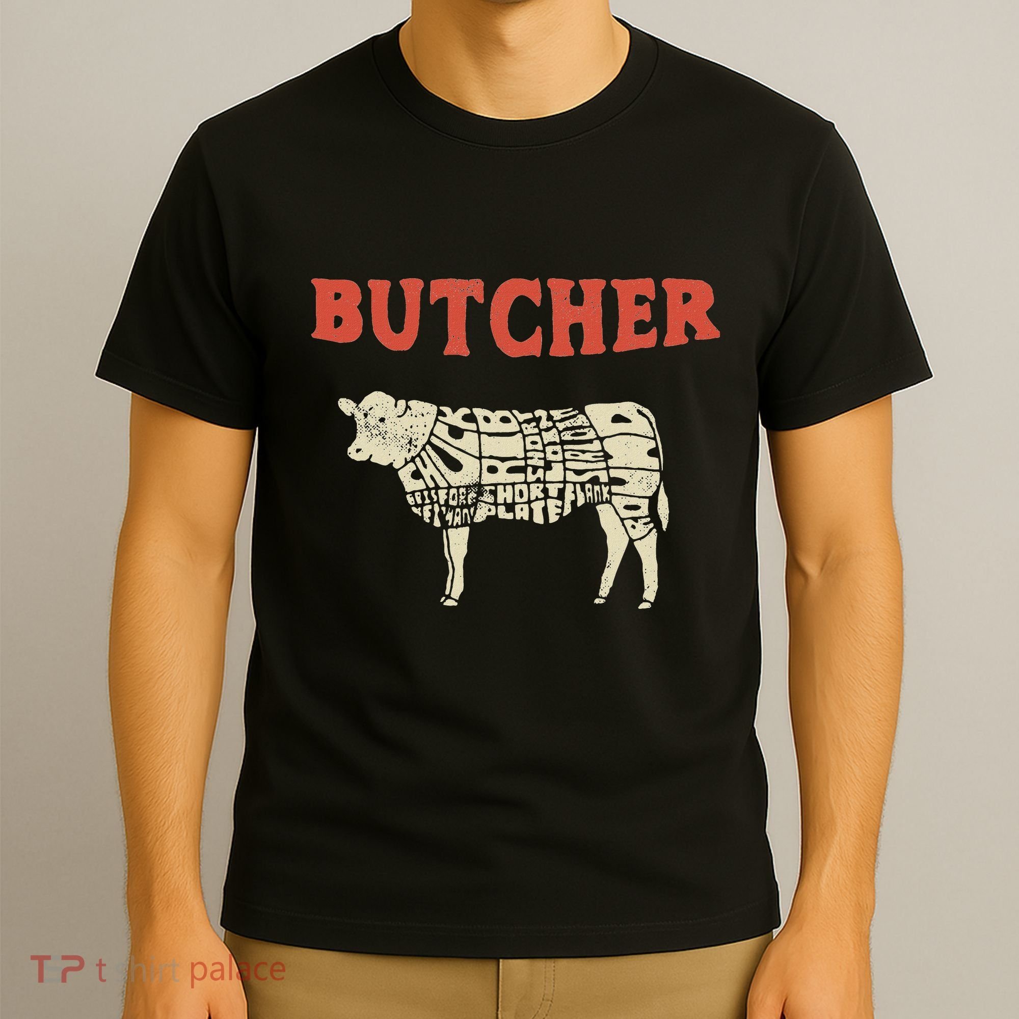 Butcher Cow Diagram Meat Lovers Steak Butchery T-Shirt