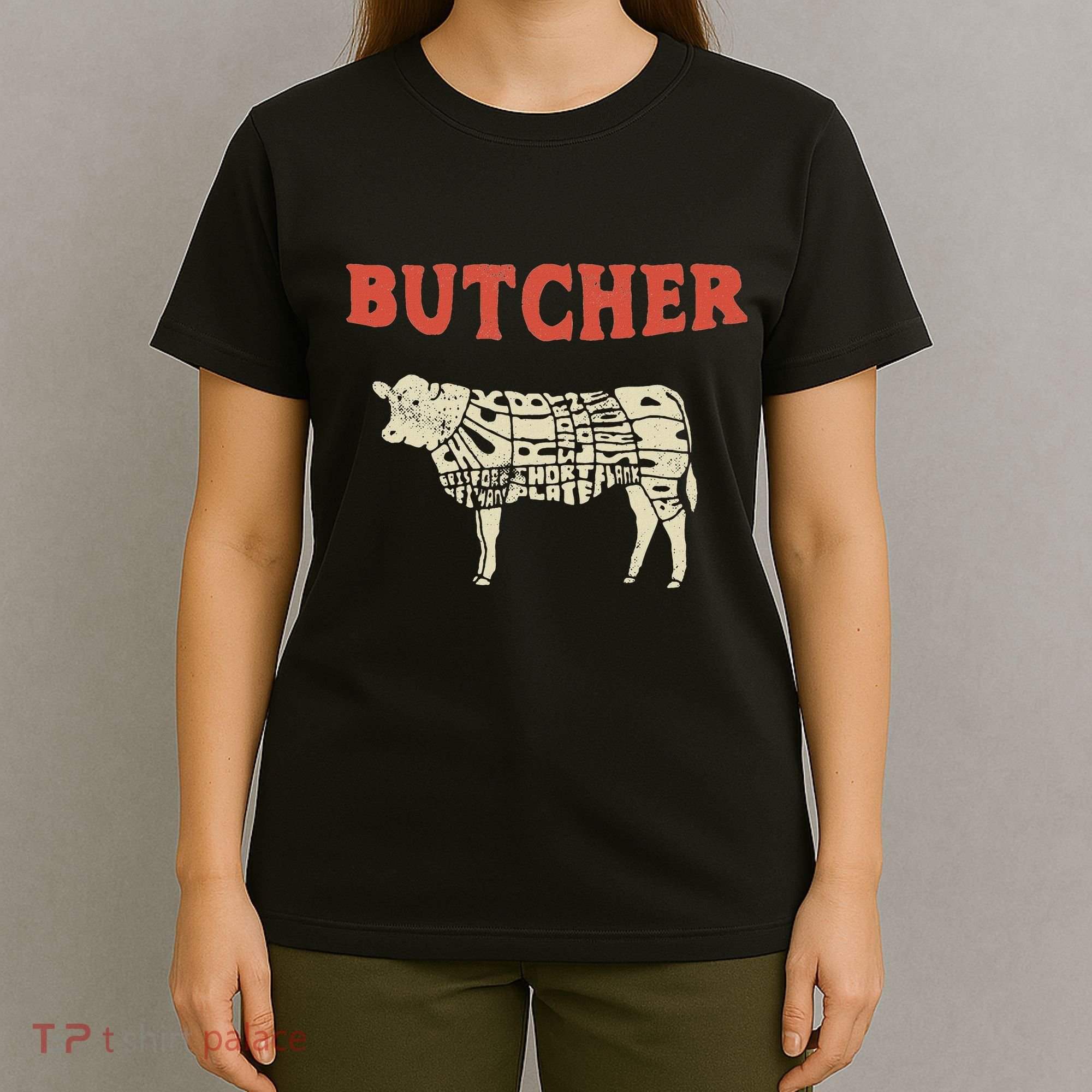 Butcher Cow Diagram Meat Lovers Steak Butchery T-Shirt