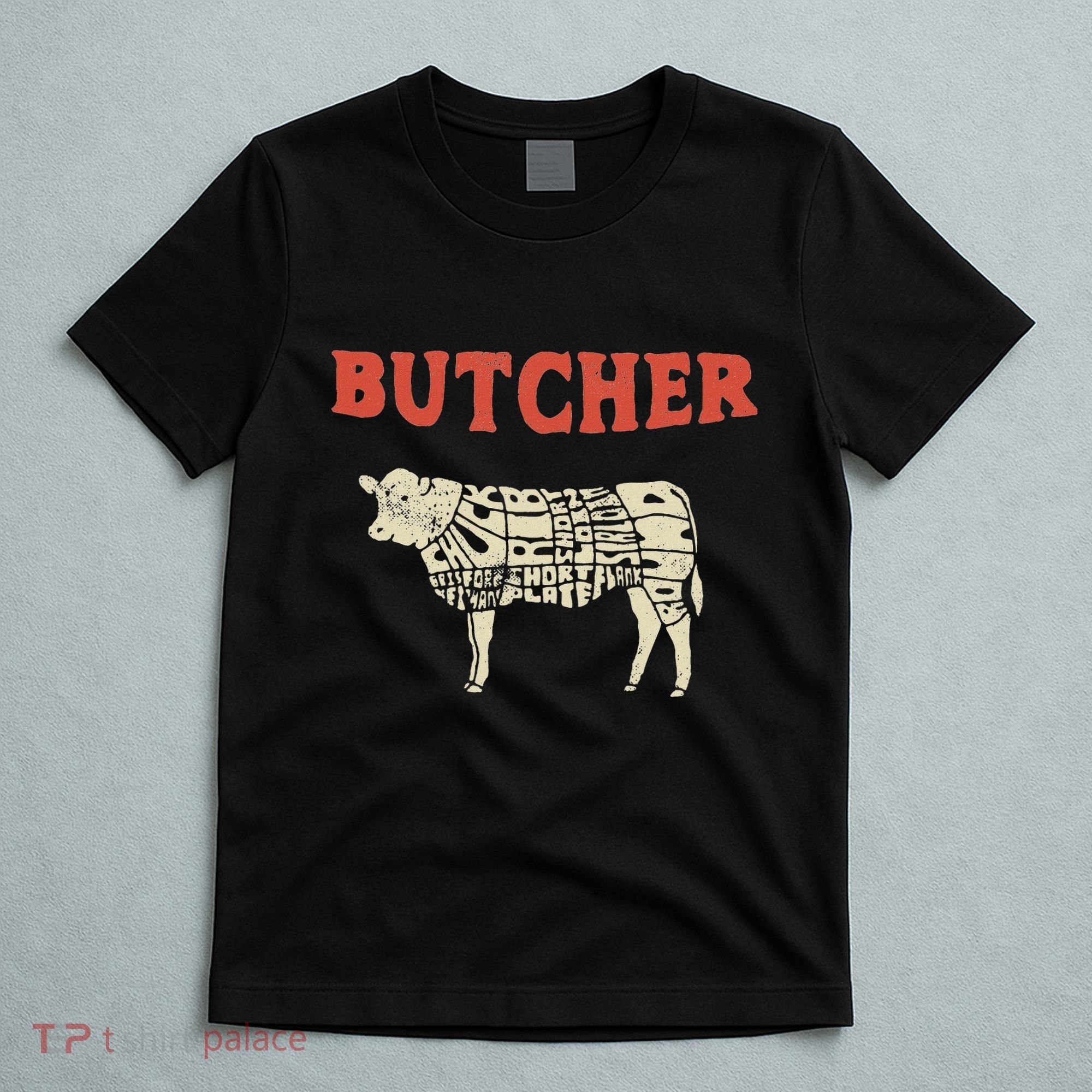 Butcher Cow Diagram Meat Lovers Steak Butchery T-Shirt