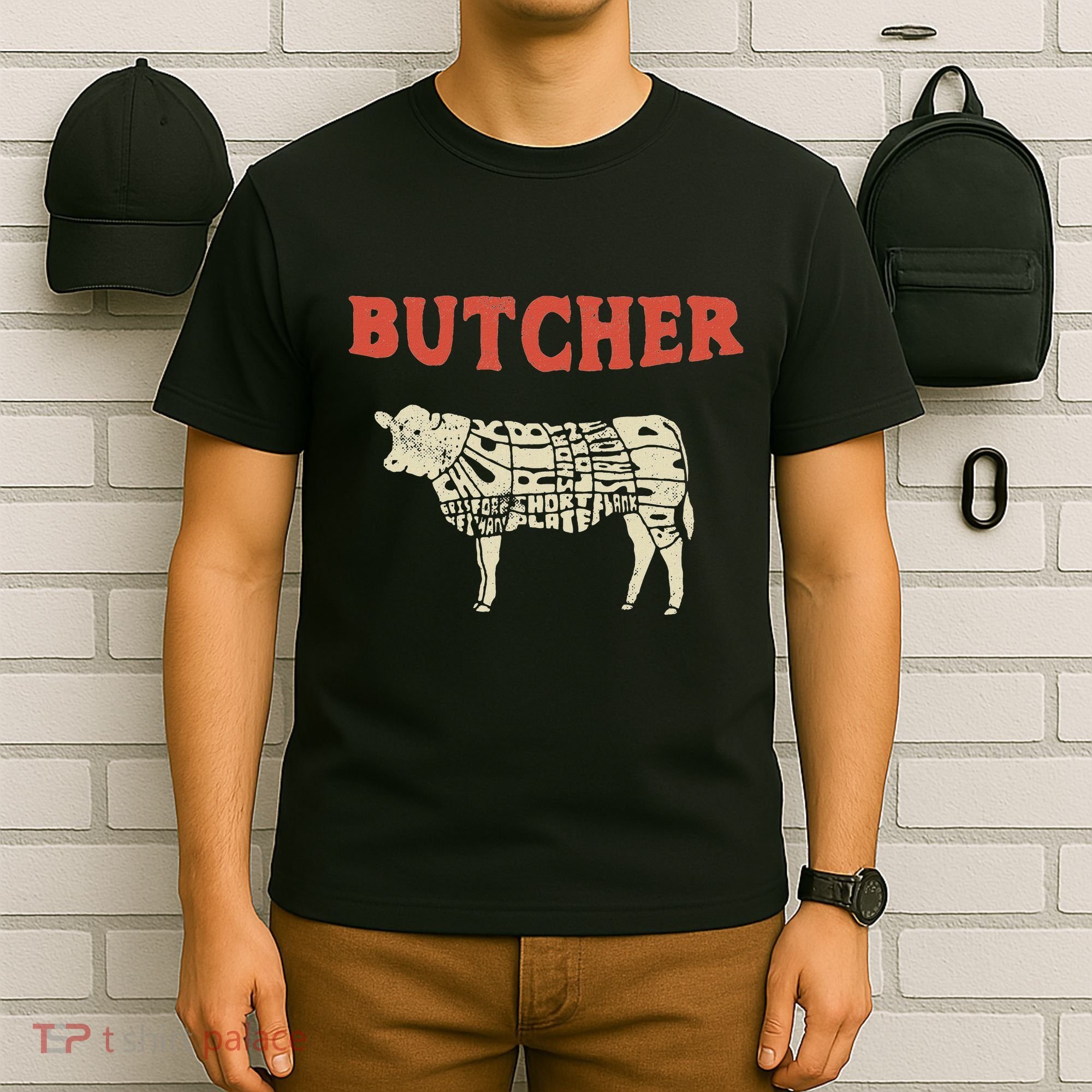 Butcher Cow Diagram Meat Lovers Steak Butchery T-Shirt
