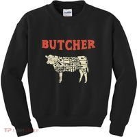 Butcher Cow Diagram Meat Lovers Steak Butchery Kids Sweatshirt thumb 0