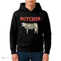 Butcher Cow Diagram Meat Lovers Steak Butchery Kids Hoodie thumb 4