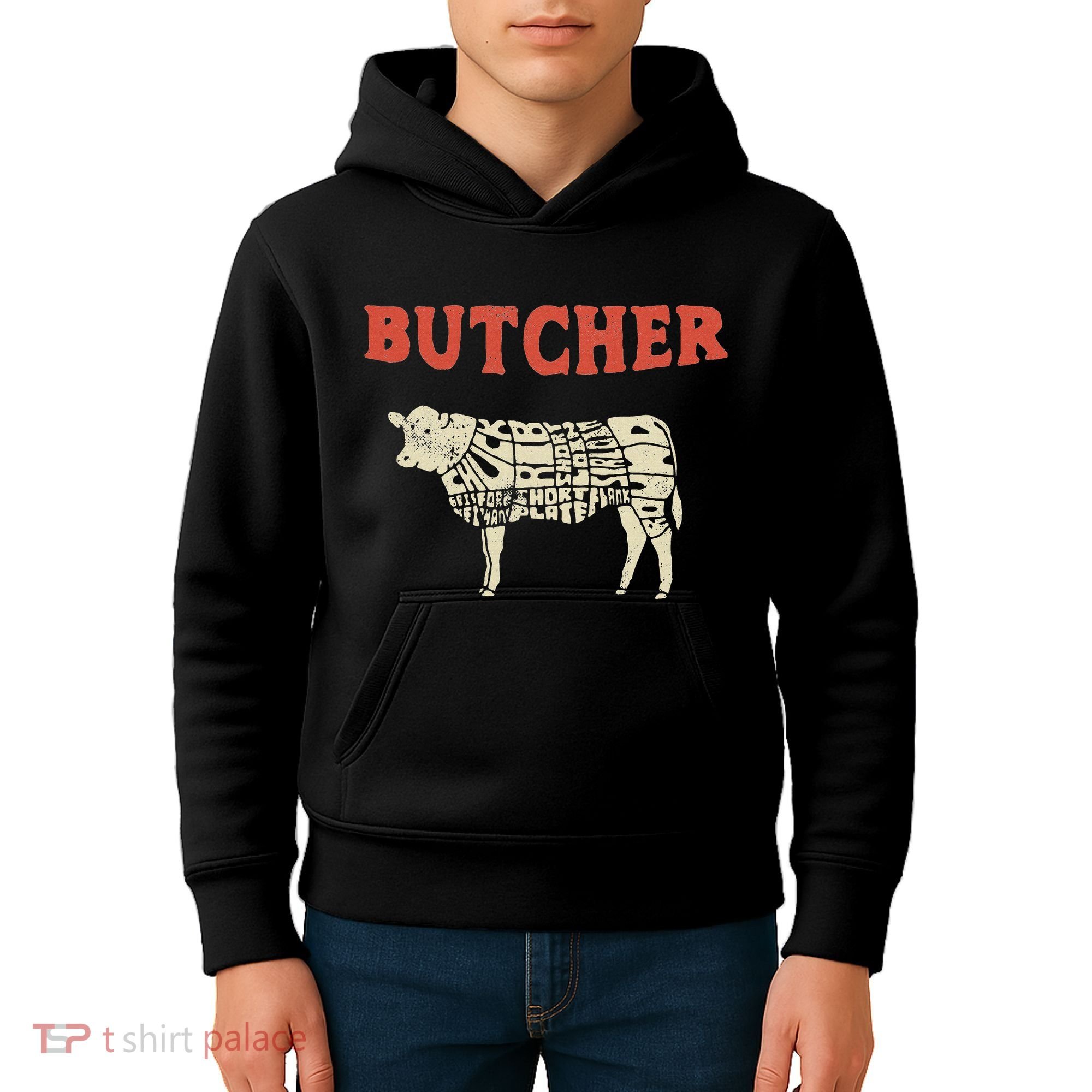 Butcher Cow Diagram Meat Lovers Steak Butchery Kids Hoodie