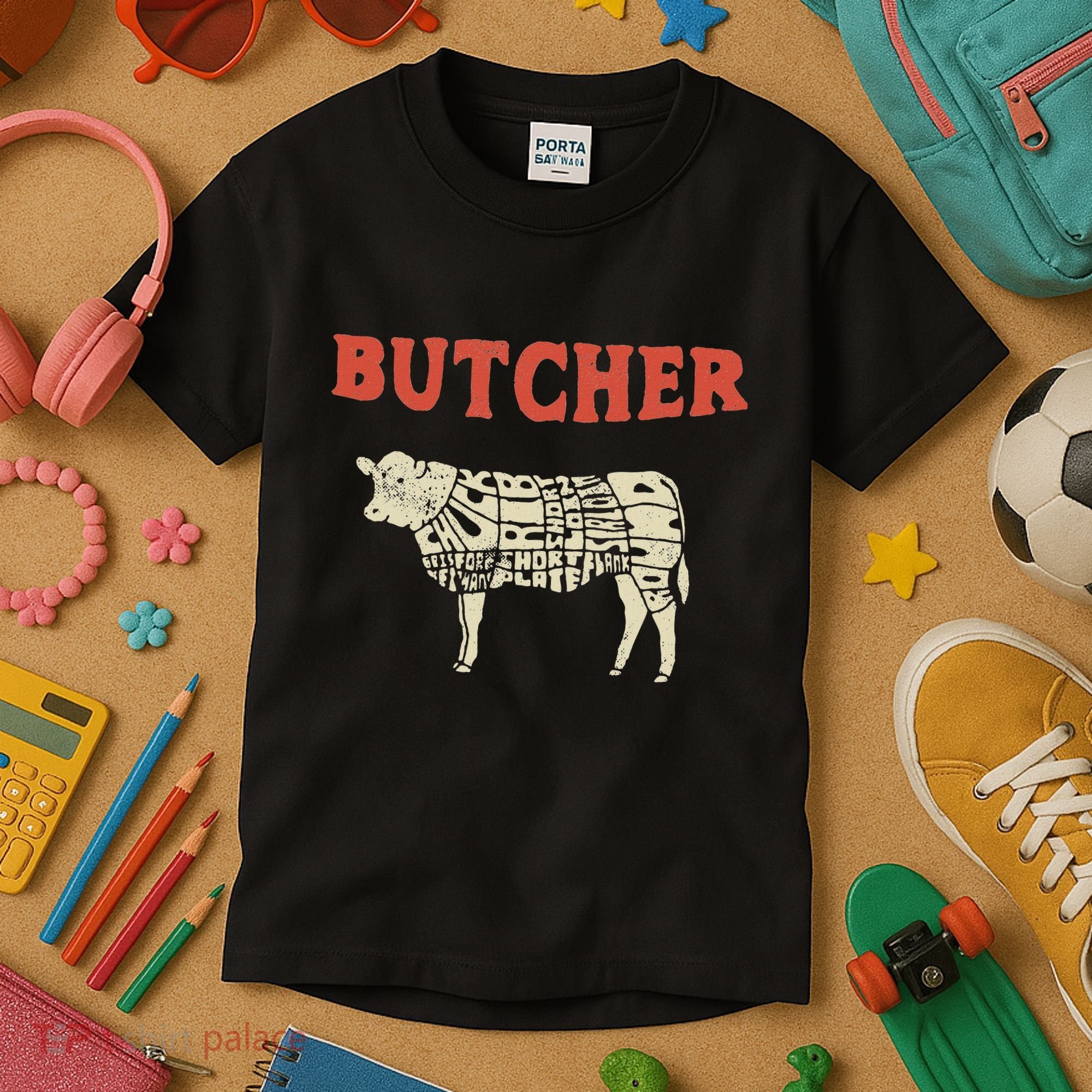 Butcher Cow Diagram Meat Lovers Steak Butchery Kids T-Shirt