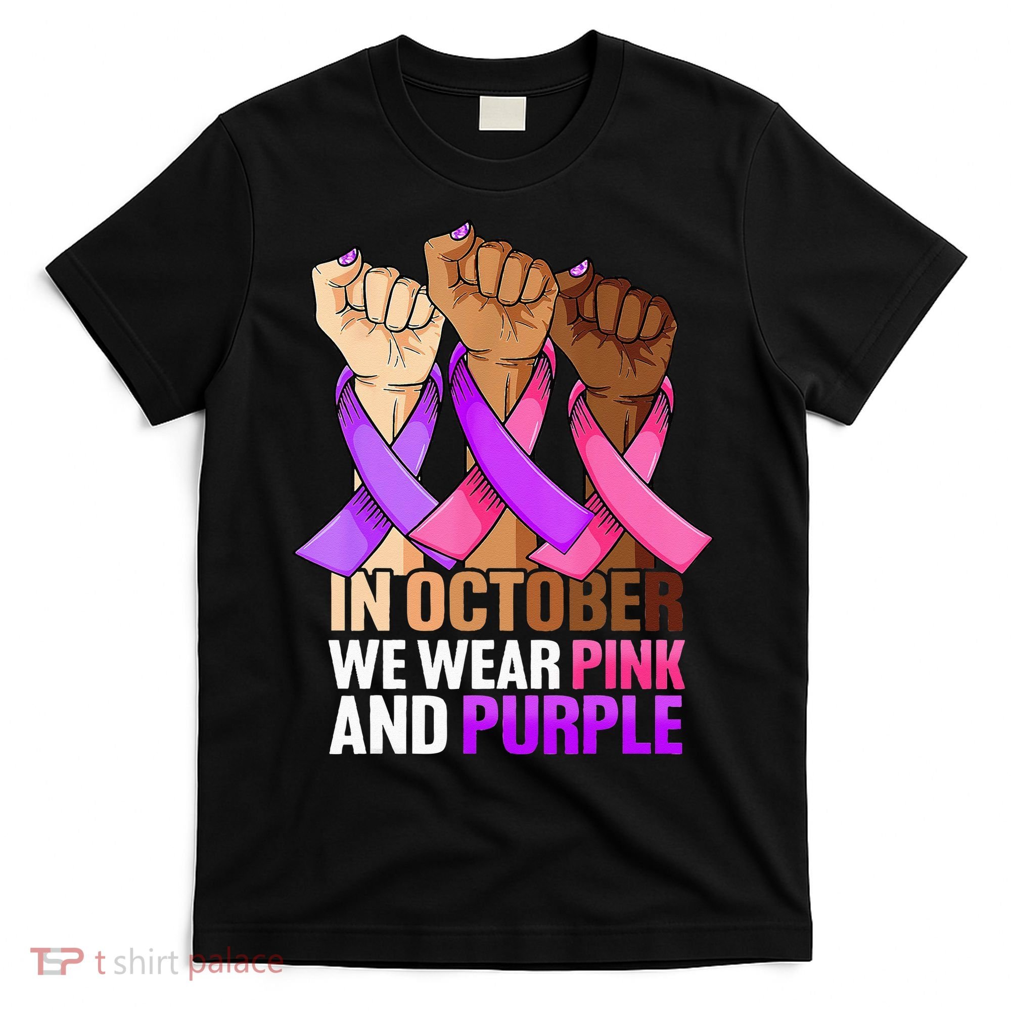 Breast Cancer Domestic Violence Awareness Pink Purple Ribbon T-Shirt